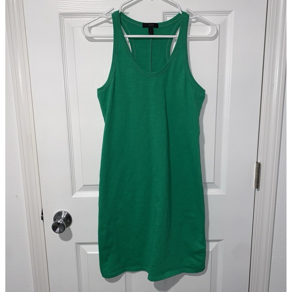 J.CREW Women's Green Solid Scoop Neck Sleeveless Knit Cotton Knee Dress S